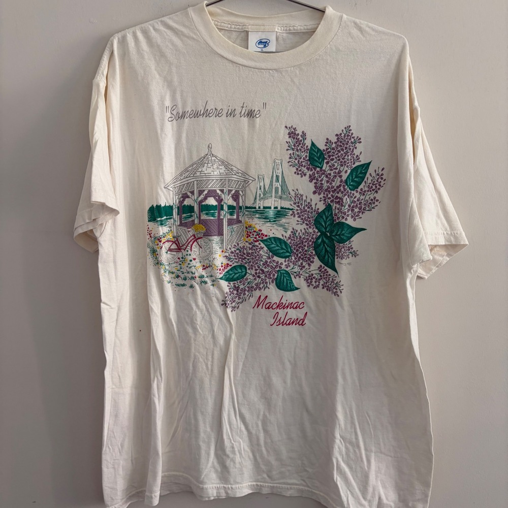 Vintage Sherry Mackinac Island Somewhere In Time Graphic T-Shirt XL White Cotton